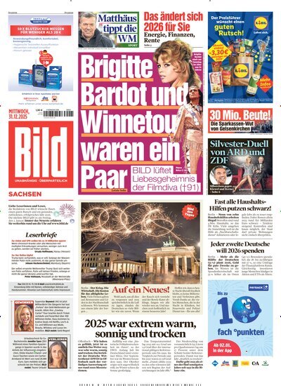 Titelbild der Ausgabe 304/2025 von BILD Sachsen. Diese Zeitschrift und viele weitere Zeitungsabos als Abo oder epaper bei United Kiosk online kaufen.