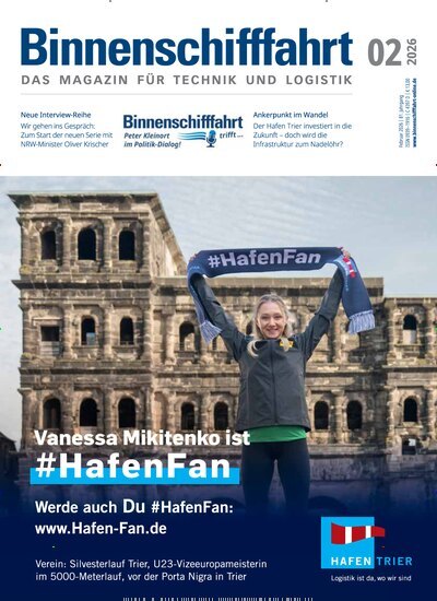 Titelbild der Ausgabe 2/2026 von Binnenschifffahrt. Diese Zeitschrift und viele weitere Logistikmagazine und Medienmagazine als Abo oder epaper bei United Kiosk online kaufen.