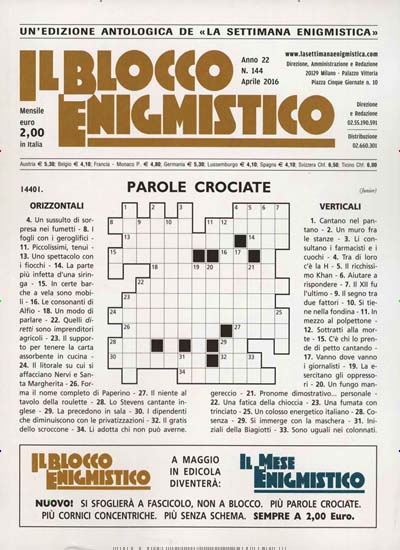 Blocco Enigmistico aktuelles Titelbild Ausgabe 144/2016 Aktuelles Titelbild von Blocco Enigmistico. Entdecken Sie jetzt die Ausgabe 144/2016. Lesen Sie gerne Groschenromane und Rätselhefte? Dann empfehlen wir Ihnen Blocco Enigmistico als Abo oder Geschenkabo.