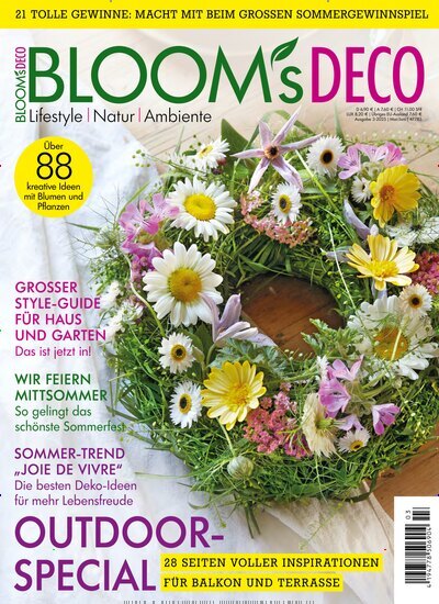 Titelbild der Ausgabe 3/2025 von Blooms Deco. Diese Zeitschrift und viele weitere Gartenzeitschriften und Wohnzeitschriften als Abo oder epaper bei United Kiosk online kaufen.