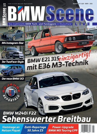 Titelbild der Ausgabe 1/2026 von BMW Scene Live. Diese Zeitschrift und viele weitere Automagazine und Motorradzeitschriften als Abo oder epaper bei United Kiosk online kaufen.