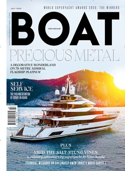 Titelbild der Ausgabe 7/2025 von Boat International. Diese Zeitschrift und viele weitere Sportmagazine als Abo oder epaper bei United Kiosk online kaufen.