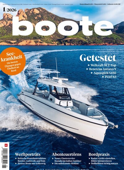 Titelbild der Ausgabe 1/2026 von boote. Diese Zeitschrift und viele weitere Sportmagazine als Abo oder epaper bei United Kiosk online kaufen.
