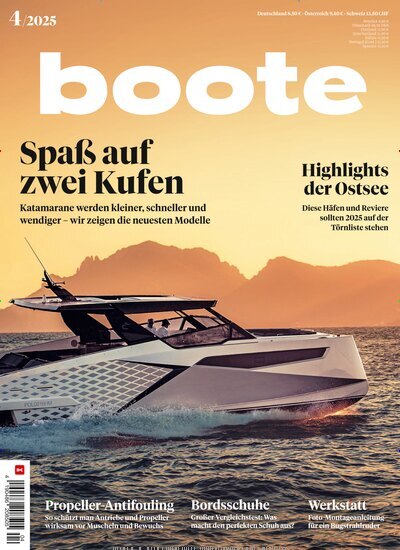 Titelbild der Ausgabe 4/2025 von boote. Diese Zeitschrift und viele weitere Sportmagazine als Abo oder epaper bei United Kiosk online kaufen.