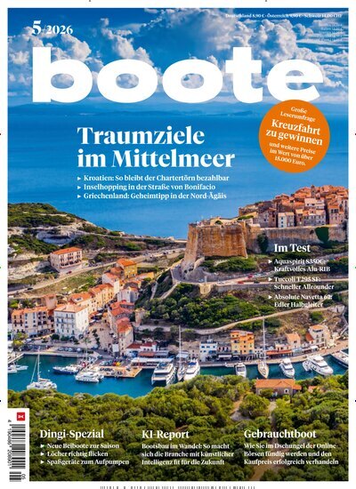 Titelbild der Ausgabe 5/2026 von boote. Diese Zeitschrift und viele weitere Sportmagazine als Abo oder epaper bei United Kiosk online kaufen.