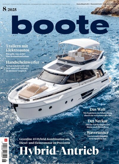 Titelbild der Ausgabe 8/2025 von boote. Diese Zeitschrift und viele weitere Sportmagazine als Abo oder epaper bei United Kiosk online kaufen.