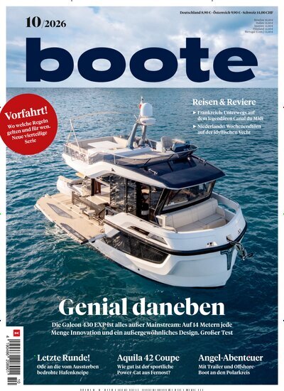 Titelbild der Ausgabe 10/2026 von boote. Diese Zeitschrift und viele weitere Sportmagazine als Abo oder epaper bei United Kiosk online kaufen.