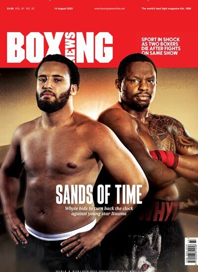Titelbild der Ausgabe 33/2025 von Boxing News. Diese Zeitschrift und viele weitere Sportmagazine als Abo oder epaper bei United Kiosk online kaufen.