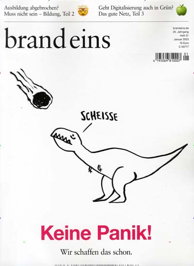 Titelbild der Ausgabe 1/2023 von brand eins. Diese Zeitschrift und viele weitere Wirtschaftsmagazine und Politikmagazine als Abo oder epaper bei United Kiosk online kaufen.