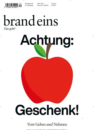 Titelbild der Ausgabe 12/2025 von brand eins. Diese Zeitschrift und viele weitere Wirtschaftsmagazine und Politikmagazine als Abo oder epaper bei United Kiosk online kaufen.