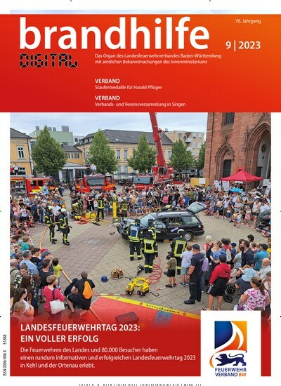 Titelbild der Ausgabe 9/2023 von Brandhilfe Baden-Württemberg. Diese Zeitschrift und viele weitere Jurazeitschriften und Zeitschriften für Verwaltung als Abo oder epaper bei United Kiosk online kaufen.