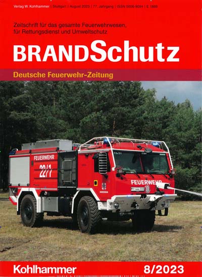 Titelbild der Ausgabe 8/2023 von BrandSchutz Deutsche Feuerwehr-Zeitung. Diese Zeitschrift und viele weitere Jurazeitschriften und Zeitschriften für Verwaltung als Abo oder epaper bei United Kiosk online kaufen.