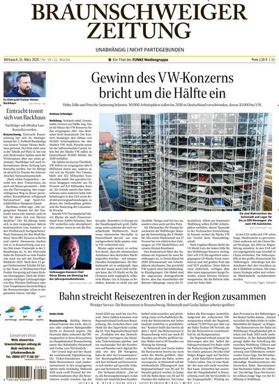 Titelbild der Ausgabe 59/2026 von Braunschweiger Zeitung. Diese Zeitschrift und viele weitere Zeitungsabos als Abo oder epaper bei United Kiosk online kaufen.