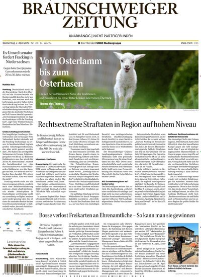 Titelbild der Ausgabe 78/2026 von Braunschweiger Zeitung. Diese Zeitschrift und viele weitere Zeitungsabos als Abo oder epaper bei United Kiosk online kaufen.
