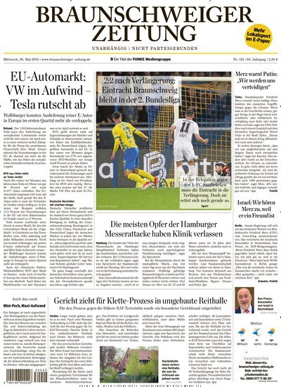 Titelbild der Ausgabe 123/2025 von Braunschweiger Zeitung. Diese Zeitschrift und viele weitere Zeitungsabos als Abo oder epaper bei United Kiosk online kaufen.