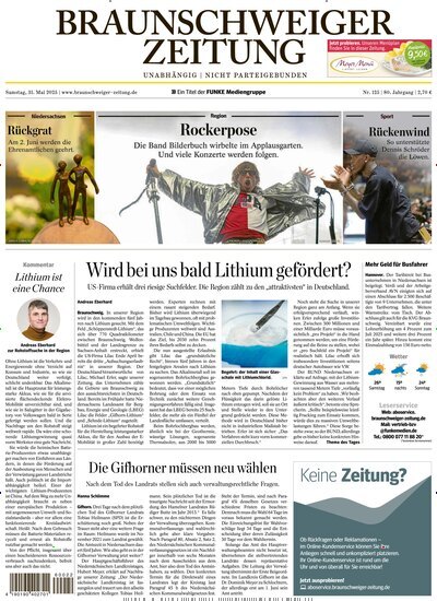 Titelbild der Ausgabe 125/2025 von Braunschweiger Zeitung. Diese Zeitschrift und viele weitere Zeitungsabos als Abo oder epaper bei United Kiosk online kaufen.