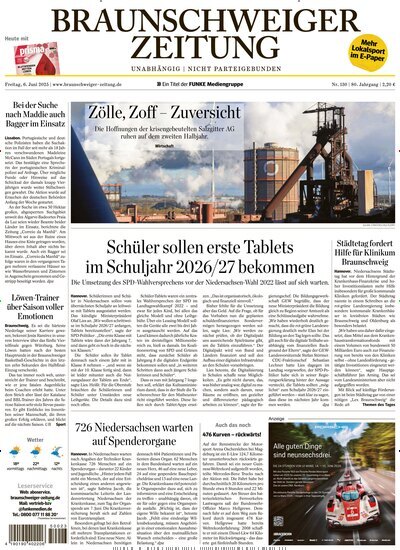 Titelbild der Ausgabe 130/2025 von Braunschweiger Zeitung. Diese Zeitschrift und viele weitere Zeitungsabos als Abo oder epaper bei United Kiosk online kaufen.