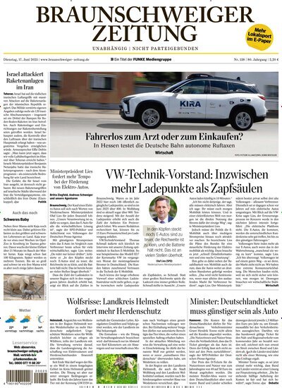 Titelbild der Ausgabe 138/2025 von Braunschweiger Zeitung. Diese Zeitschrift und viele weitere Zeitungsabos als Abo oder epaper bei United Kiosk online kaufen.