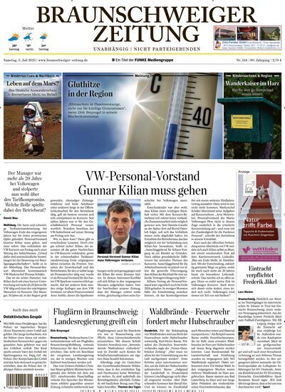 Titelbild der Ausgabe 154/2025 von Braunschweiger Zeitung. Diese Zeitschrift und viele weitere Zeitungsabos als Abo oder epaper bei United Kiosk online kaufen.
