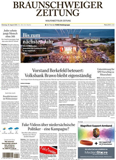 Titelbild der Ausgabe 191/2026 von Braunschweiger Zeitung. Diese Zeitschrift und viele weitere Zeitungsabos als Abo oder epaper bei United Kiosk online kaufen.