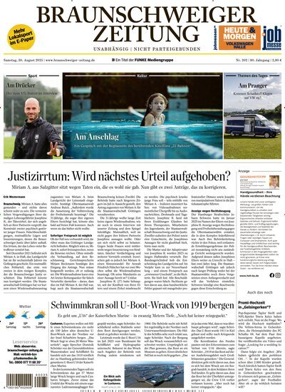 Titelbild der Ausgabe 202/2025 von Braunschweiger Zeitung. Diese Zeitschrift und viele weitere Zeitungsabos als Abo oder epaper bei United Kiosk online kaufen.