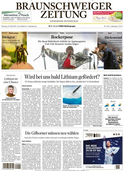 Titelbild der Ausgabe 125/2025 von Braunschweiger Zeitung - Gifhorner Rundschau. Diese Zeitschrift und viele weitere Automagazine und Motorradzeitschriften als Abo oder epaper bei United Kiosk online kaufen.
