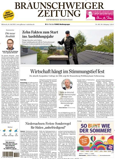 Titelbild der Ausgabe 163/2025 von Braunschweiger Zeitung - Gifhorner Rundschau. Diese Zeitschrift und viele weitere Zeitungsabos als Abo oder epaper bei United Kiosk online kaufen.