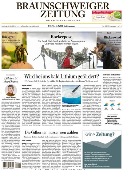 Titelbild der Ausgabe 125/2025 von Braunschweiger Zeitung - Helmstedter Nachrichten. Diese Zeitschrift und viele weitere Zeitungsabos als Abo oder epaper bei United Kiosk online kaufen.