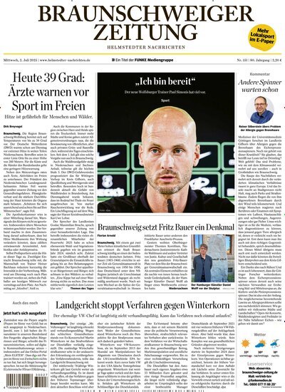 Titelbild der Ausgabe 151/2025 von Braunschweiger Zeitung - Helmstedter Nachrichten. Diese Zeitschrift und viele weitere Zeitungsabos als Abo oder epaper bei United Kiosk online kaufen.
