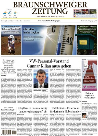 Titelbild der Ausgabe 154/2025 von Braunschweiger Zeitung - Helmstedter Nachrichten. Diese Zeitschrift und viele weitere Zeitungsabos als Abo oder epaper bei United Kiosk online kaufen.