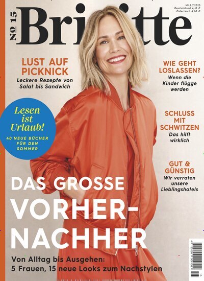 Titelbild der Ausgabe 15/2025 von Brigitte. Diese Zeitschrift und viele weitere Frauenzeitschriften als Abo oder epaper bei United Kiosk online kaufen.