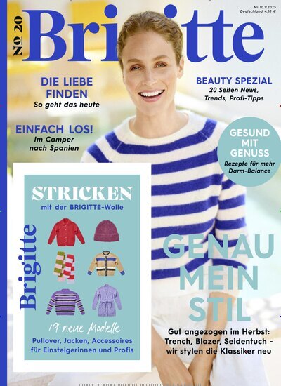 Titelbild der Ausgabe 20/2025 von Brigitte. Diese Zeitschrift und viele weitere Frauenzeitschriften als Abo oder epaper bei United Kiosk online kaufen.