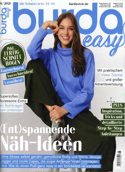 Titelbild der Ausgabe 6/2021 von burda easy. Diese Zeitschrift und viele weitere Modemagazine und DIY-Magazine als Abo oder epaper bei United Kiosk online kaufen.