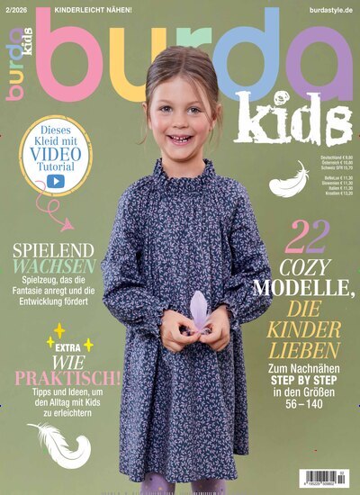 Titelbild der Ausgabe 2/2026 von burda kids. Diese Zeitschrift und viele weitere Modemagazine und DIY-Magazine als Abo oder epaper bei United Kiosk online kaufen.