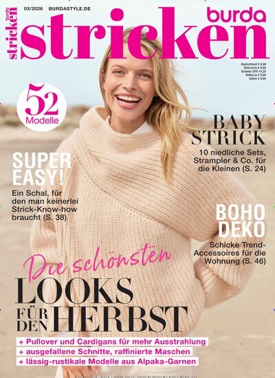 Titelbild der Ausgabe 3/2026 von burda stricken. Diese Zeitschrift und viele weitere Modemagazine und DIY-Magazine als Abo oder epaper bei United Kiosk online kaufen.