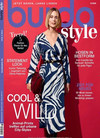 Titelbild der Ausgabe 8/2026 von burda style. Diese Zeitschrift und viele weitere Modemagazine und DIY-Magazine als Abo oder epaper bei United Kiosk online kaufen.