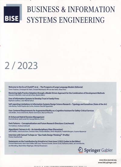 Titelbild der Ausgabe 2/2023 von Business & Information Systems Engineering. Diese Zeitschrift und viele weitere Businessmagazine als Abo oder epaper bei United Kiosk online kaufen.
