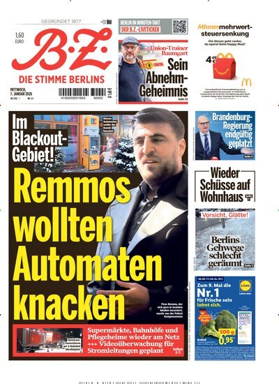 Titelbild der Ausgabe 5/2026 von B.Z.. Diese Zeitschrift und viele weitere Zeitungsabos als Abo oder epaper bei United Kiosk online kaufen.