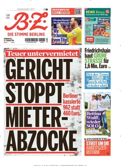 Titelbild der Ausgabe 24/2026 von B.Z.. Diese Zeitschrift und viele weitere Zeitungsabos als Abo oder epaper bei United Kiosk online kaufen.
