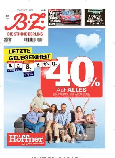 Titelbild der Ausgabe 54/2026 von B.Z.. Diese Zeitschrift und viele weitere Zeitungsabos als Abo oder epaper bei United Kiosk online kaufen.