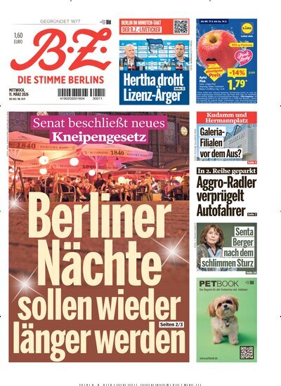 Titelbild der Ausgabe 59/2026 von B.Z.. Diese Zeitschrift und viele weitere Zeitungsabos als Abo oder epaper bei United Kiosk online kaufen.