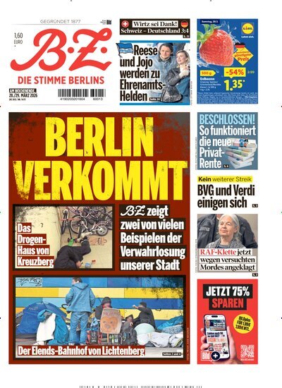Titelbild der Ausgabe 74/2026 von B.Z.. Diese Zeitschrift und viele weitere Zeitungsabos als Abo oder epaper bei United Kiosk online kaufen.