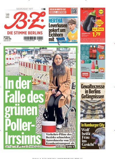 Titelbild der Ausgabe 77/2026 von B.Z.. Diese Zeitschrift und viele weitere Zeitungsabos als Abo oder epaper bei United Kiosk online kaufen.