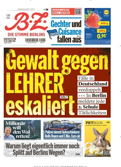Titelbild der Ausgabe 84/2026 von B.Z.. Diese Zeitschrift und viele weitere Zeitungsabos als Abo oder epaper bei United Kiosk online kaufen.