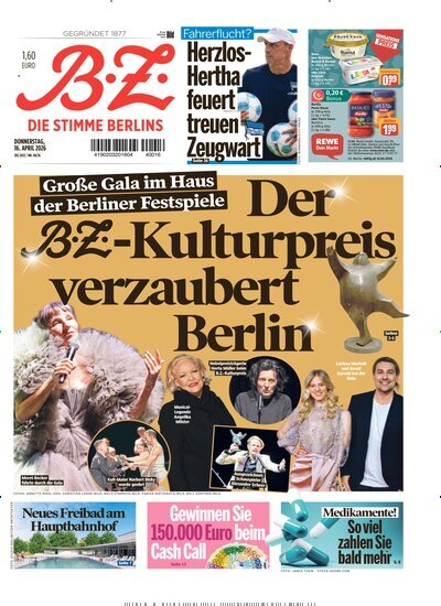 Titelbild der Ausgabe 88/2026 von B.Z.. Diese Zeitschrift und viele weitere Zeitungsabos als Abo oder epaper bei United Kiosk online kaufen.