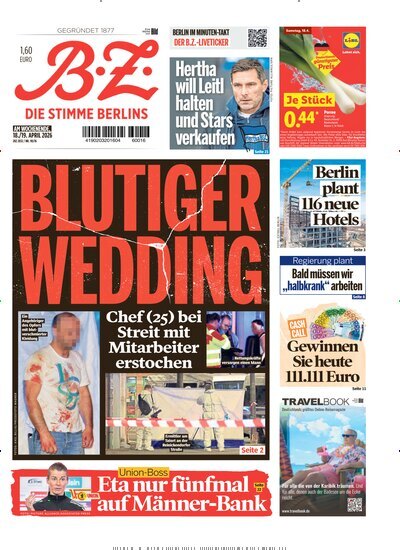 Titelbild der Ausgabe 90/2026 von B.Z.. Diese Zeitschrift und viele weitere Zeitungsabos als Abo oder epaper bei United Kiosk online kaufen.