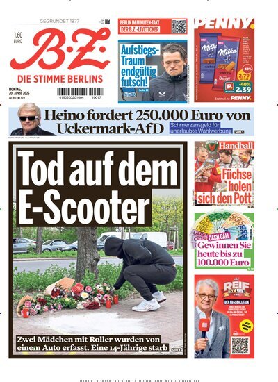 Titelbild der Ausgabe 91/2026 von B.Z.. Diese Zeitschrift und viele weitere Zeitungsabos als Abo oder epaper bei United Kiosk online kaufen.