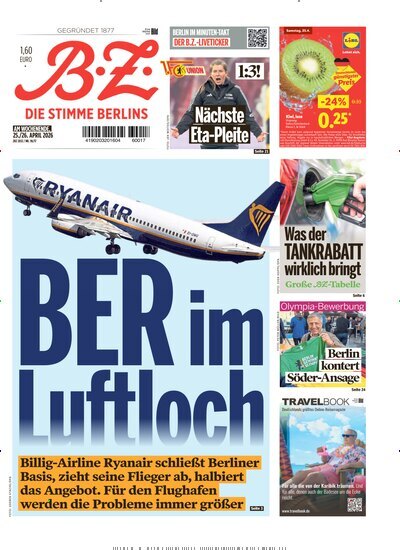 Titelbild der Ausgabe 96/2026 von B.Z.. Diese Zeitschrift und viele weitere Zeitungsabos als Abo oder epaper bei United Kiosk online kaufen.