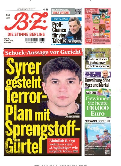 Titelbild der Ausgabe 98/2026 von B.Z.. Diese Zeitschrift und viele weitere Zeitungsabos als Abo oder epaper bei United Kiosk online kaufen.