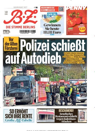 Titelbild der Ausgabe 100/2026 von B.Z.. Diese Zeitschrift und viele weitere Zeitungsabos als Abo oder epaper bei United Kiosk online kaufen.